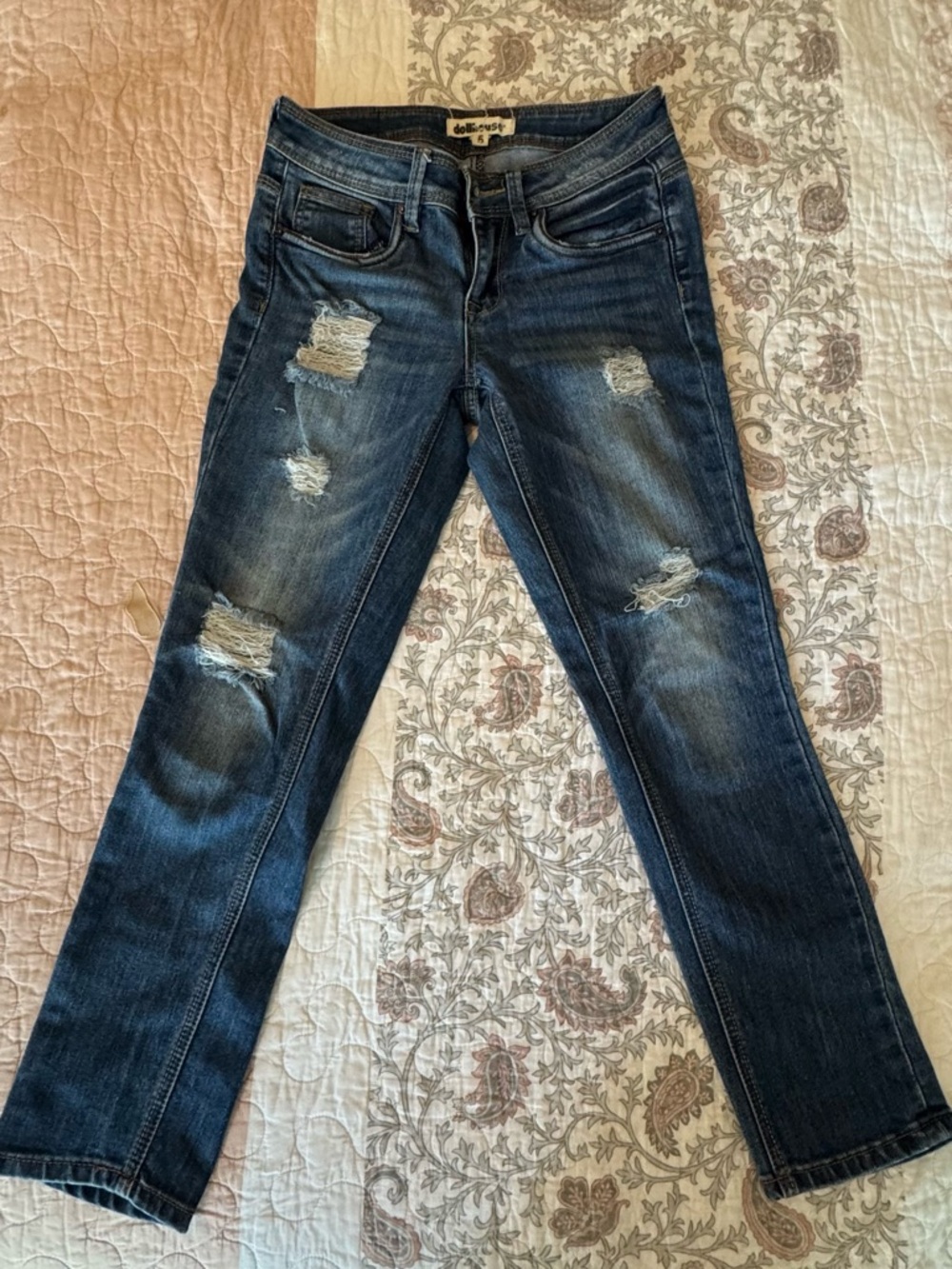 Dollhouse Dark Blue Distressed Straight-Leg Jeans